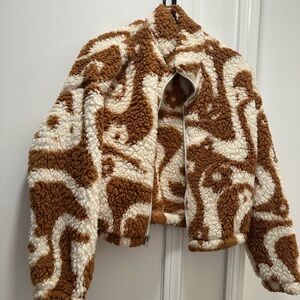 Hollister Brown and Cream Patterned Sherpa Hoodie